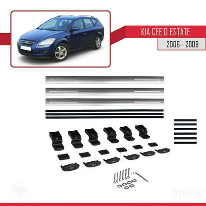 Compatible avec Kia Ceed (ED) Break Pre-Facelift 2006-2009 BASIC Model Barres de Toit Railing Porte-Bagages de Voiture Gris Aluminium 3 Barres