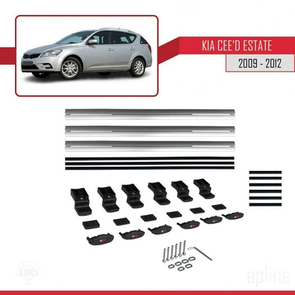 Compatible avec Kia Ceed (ED) Break Post-Facelift 2009-2012 BASIC Model Barres de Toit Railing Porte-Bagages de Voiture Gris Aluminium 3 Barres