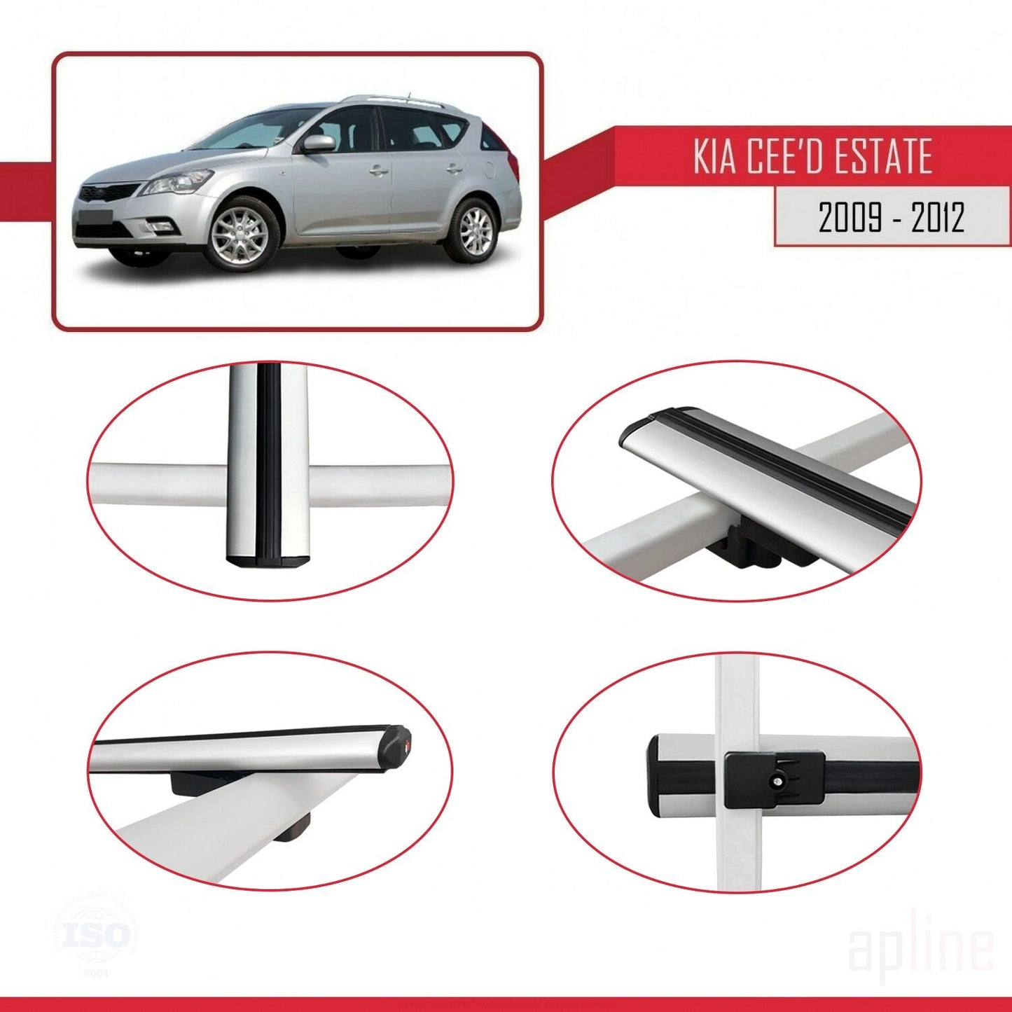 Compatible avec Kia Ceed (ED) Break Post-Facelift 2009-2012 BASIC Model Barres de Toit Railing Porte-Bagages de Voiture Gris Aluminium 2 Barres