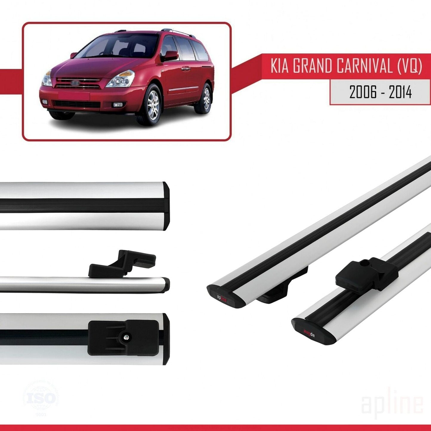 Compatible avec Kia Grand Carnival 2 (VQ) 2006-2014 BASIC Model Barres de Toit Railing Porte-Bagages de Voiture Gris Aluminium 2 Barres