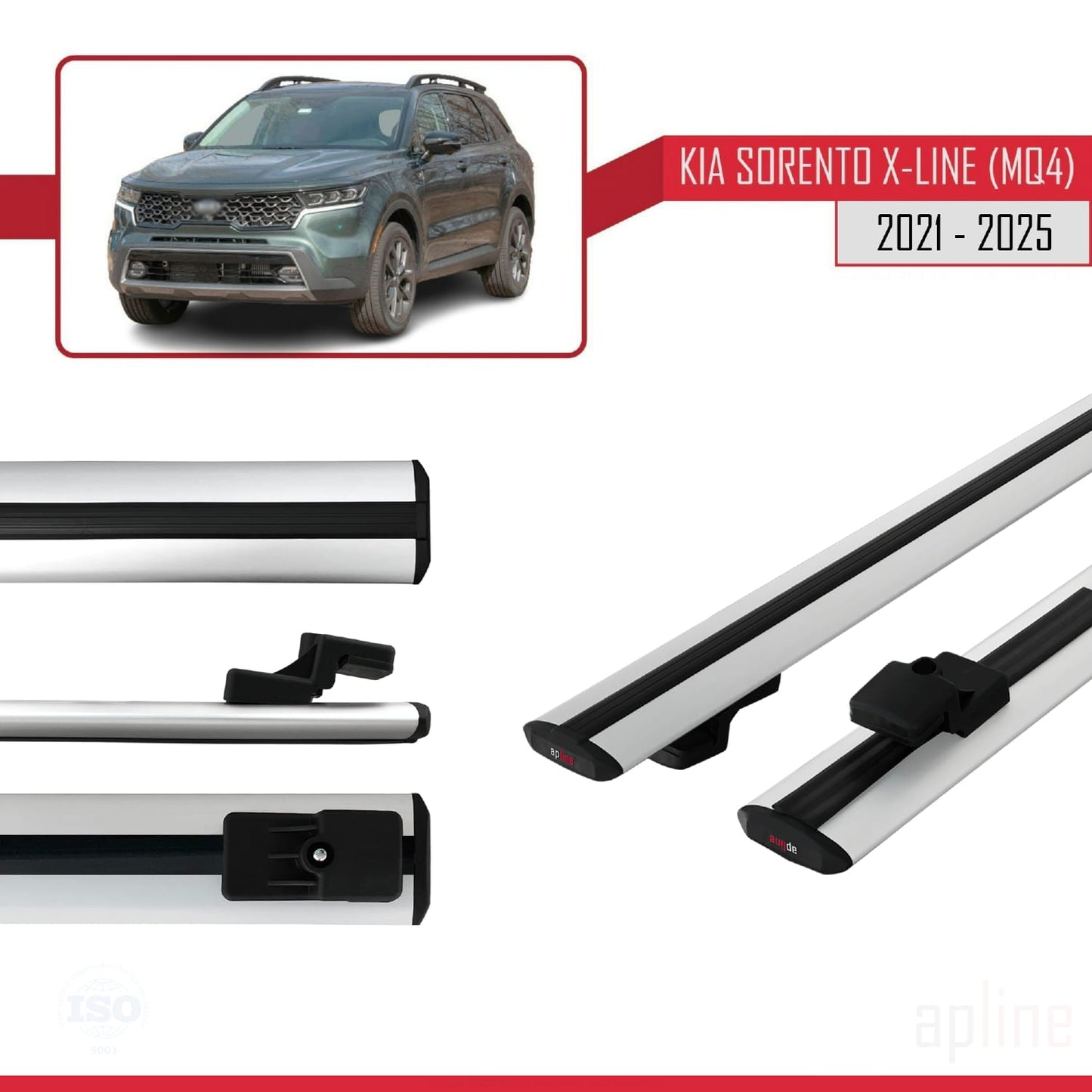 Compatible avec Kia Sorento 4 (MQ4) X-Line 2021-2025 BASIC Model Barres de Toit Railing Porte-Bagages de Voiture Gris Aluminium 2 Barres