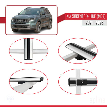 Compatible avec Kia Sorento 4 (MQ4) X-Line 2021-2025 BASIC Model Barres de Toit Railing Porte-Bagages de Voiture Gris Aluminium 2 Barres