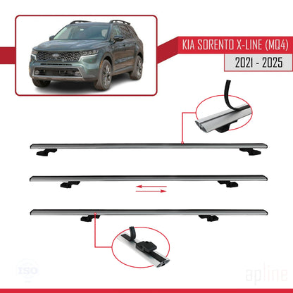 Compatible avec Kia Sorento 4 (MQ4) X-Line 2021-2025 BASIC Model Barres de Toit Railing Porte-Bagages de Voiture Gris Aluminium 2 Barres