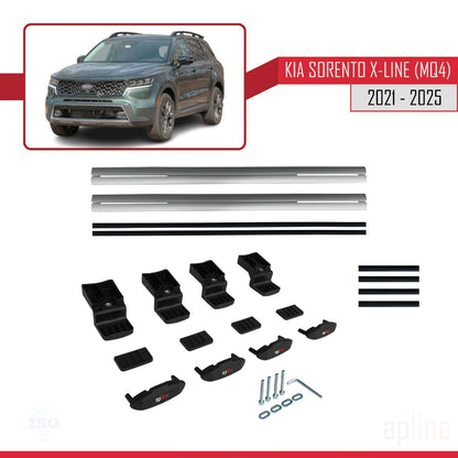 Compatible avec Kia Sorento 4 (MQ4) X-Line 2021-2025 BASIC Model Barres de Toit Railing Porte-Bagages de Voiture Gris Aluminium 2 Barres