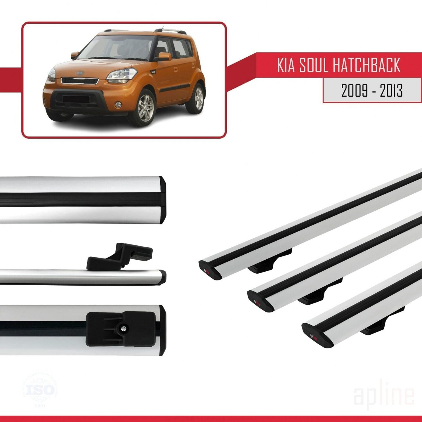 Compatible avec Kia Soul (AM) HB 2009-2013 BASIC Model Barres de Toit Railing Porte-Bagages de Voiture Gris Aluminium 3 Barres