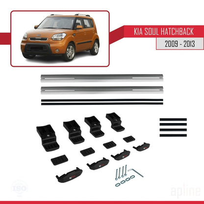 Compatible avec Kia Soul (AM) HB 2009-2013 BASIC Model Barres de Toit Railing Porte-Bagages de Voiture Gris Aluminium 2 Barres