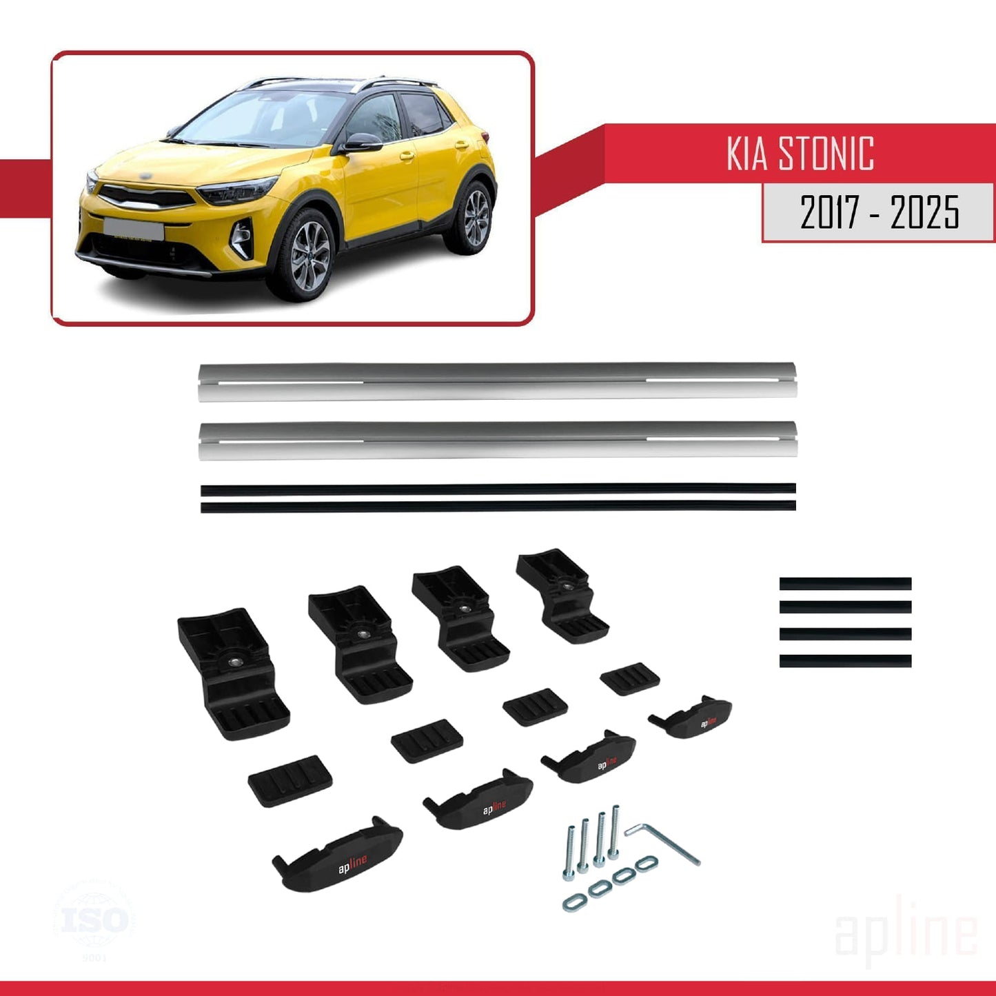 Compatible avec Kia Stonic 2017-2025 BASIC Model Barres de Toit Railing Porte-Bagages de Voiture Gris Aluminium 2 Barres