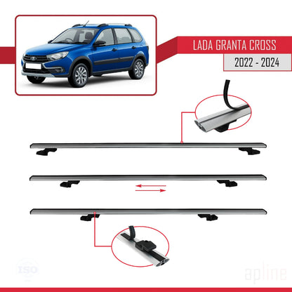 Compatible avec Lada Granta Cross 2022-2024 BASIC Model Barres de Toit Railing Porte-Bagages de Voiture Gris Aluminium 3 Barres
