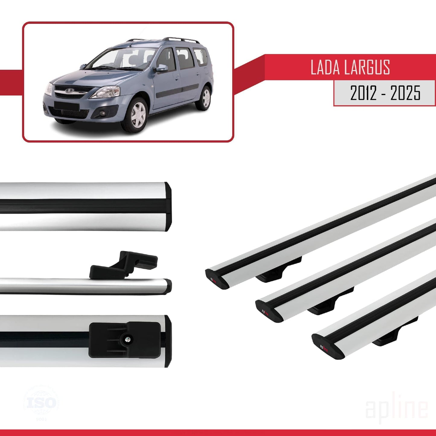 Compatible avec Lada Largus 2012-2025 BASIC Model Barres de Toit Railing Porte-Bagages de Voiture Gris Aluminium 3 Barres