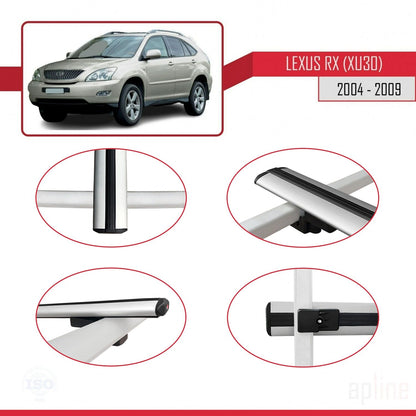 Compatible avec Lexus RX 2 (XU30) 2004-2009 BASIC Model Barres de Toit Railing Porte-Bagages de Voiture Gris Aluminium 2 Barres