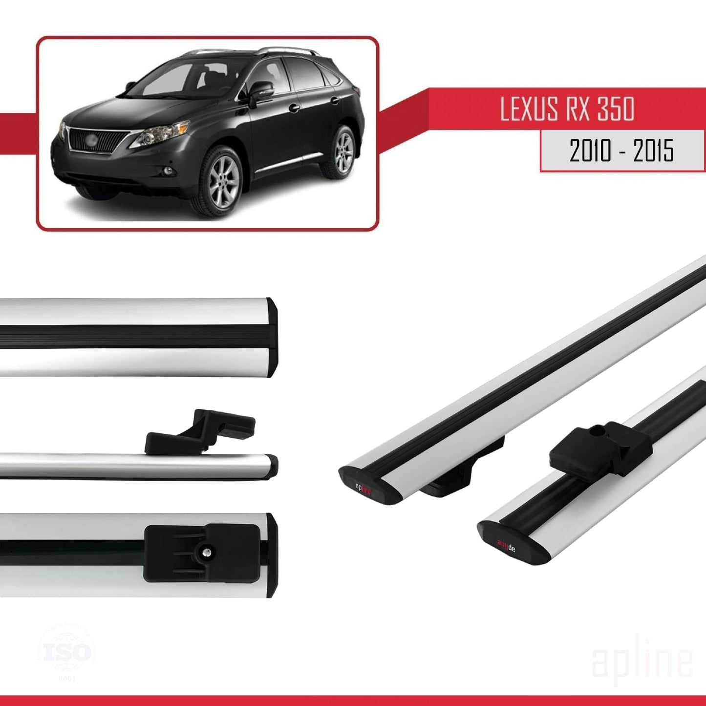 Compatible con Lexus RX 3 (AL10) 2010-2015 BASIC Model Barras de Techo Auto Portaequipajes Barras Transversales Gris Aluminio 2 Barras