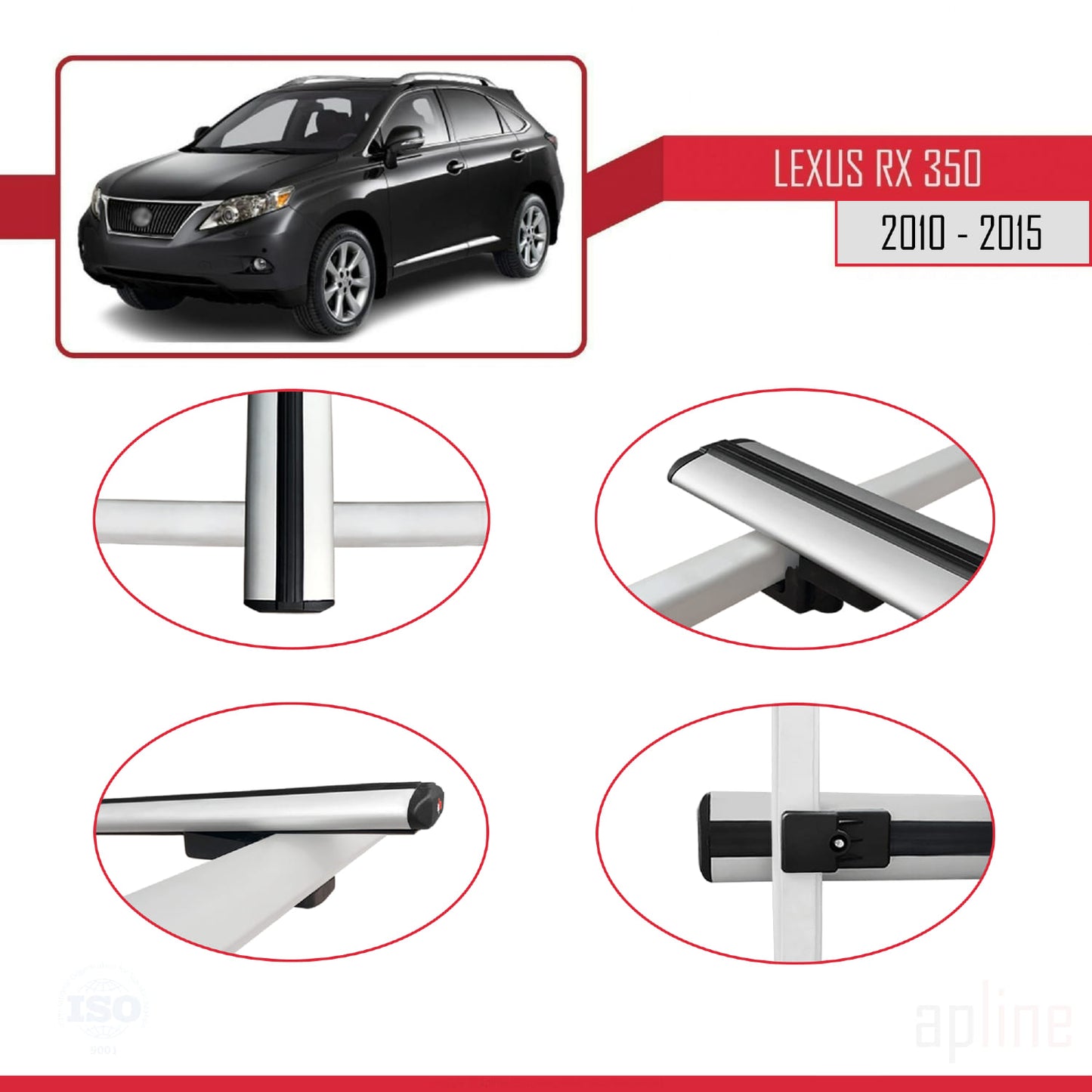 Compatible con Lexus RX 3 (AL10) 2010-2015 BASIC Model Barras de Techo Auto Portaequipajes Barras Transversales Gris Aluminio 2 Barras