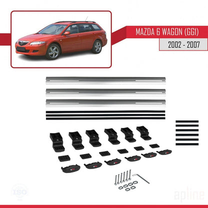 Compatible avec Mazda 6 I (GG1) 2002-2007 BASIC Model Barres de Toit Railing Porte-Bagages de Voiture Gris Aluminium 3 Barres