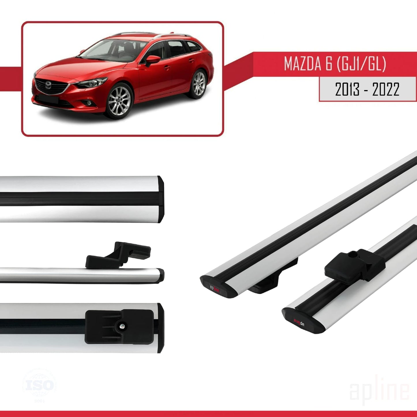 Kompatibel mit Mazda 6 III (GJ1/GL) 2013-2022 BASIC Model Relingträger Dachträger Auto Gepäckträger Grau Aluminium 2 Stangen