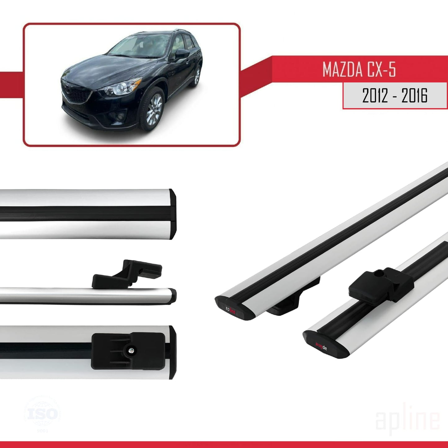 BASIC Model Dakdrager bagagedrager compatibel met Mazda CX-5 I (KE) 2012-2016 Spoorstaven Grijs Aluminium 2 Staven
