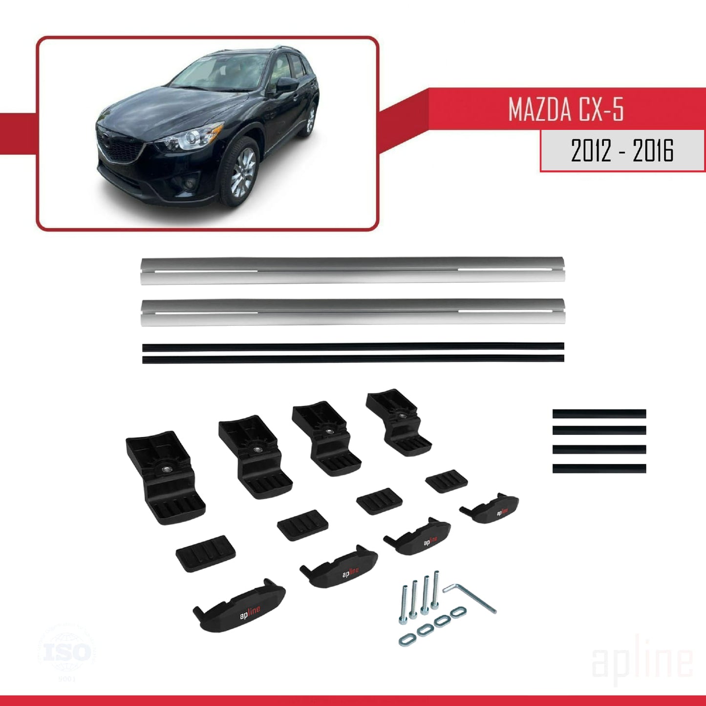 BASIC Model Dakdrager bagagedrager compatibel met Mazda CX-5 I (KE) 2012-2016 Spoorstaven Grijs Aluminium 2 Staven