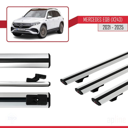 Compatible avec Mercedes EQB (X243) 2021-2025 BASIC Model Barres de Toit Railing Porte-Bagages de Voiture Gris Aluminium 3 Barres