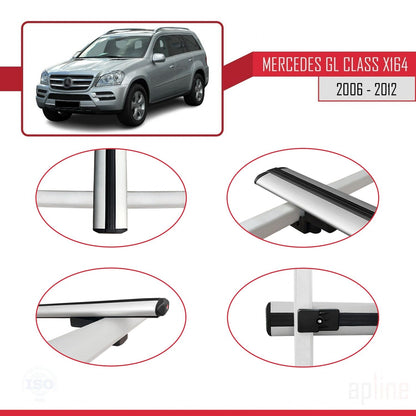 Compatible avec Mercedes Classe GL (X164) 2006-2012 BASIC Model Barres de Toit Railing Porte-Bagages de Voiture Gris Aluminium 2 Barres