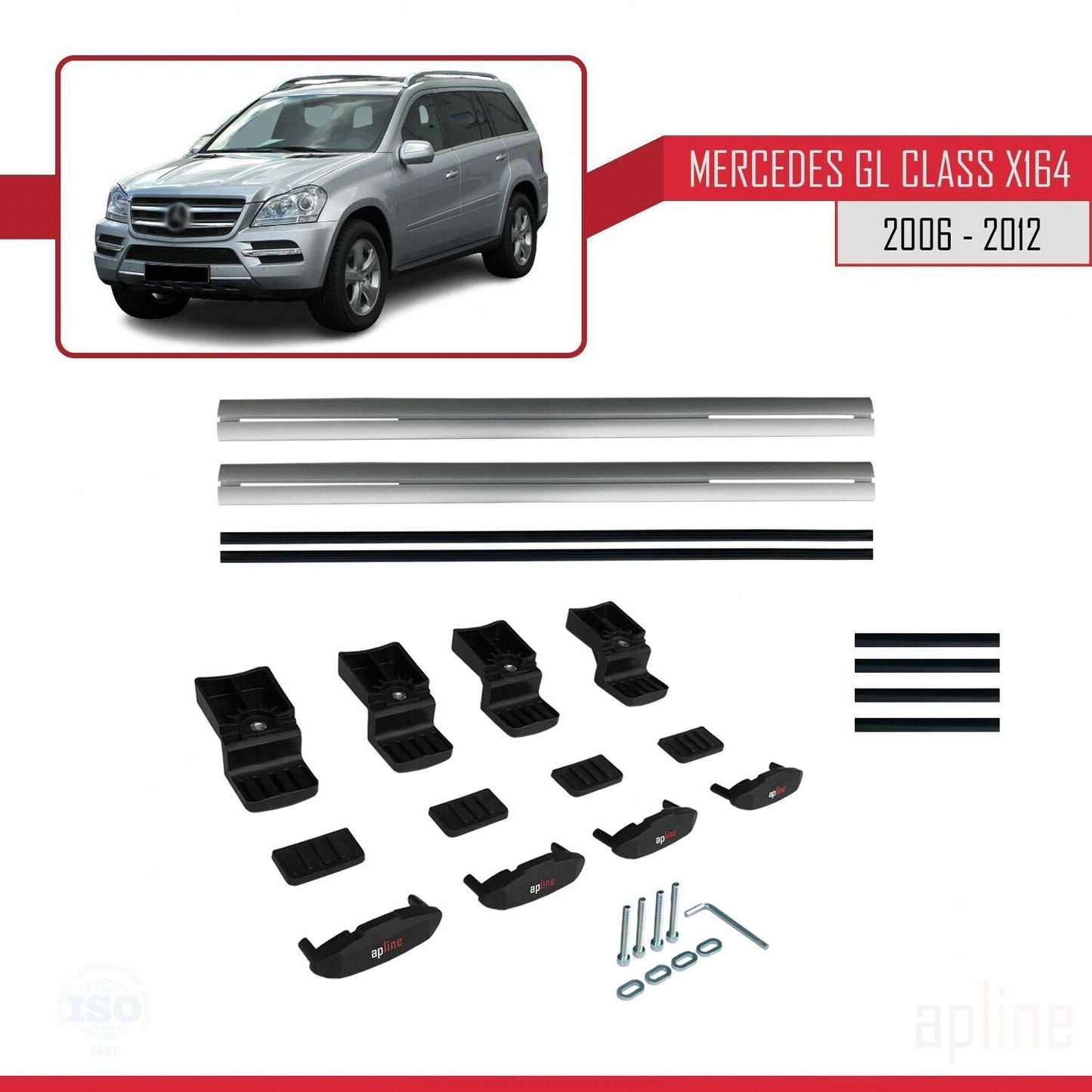 Compatible avec Mercedes Classe GL (X164) 2006-2012 BASIC Model Barres de Toit Railing Porte-Bagages de Voiture Gris Aluminium 2 Barres