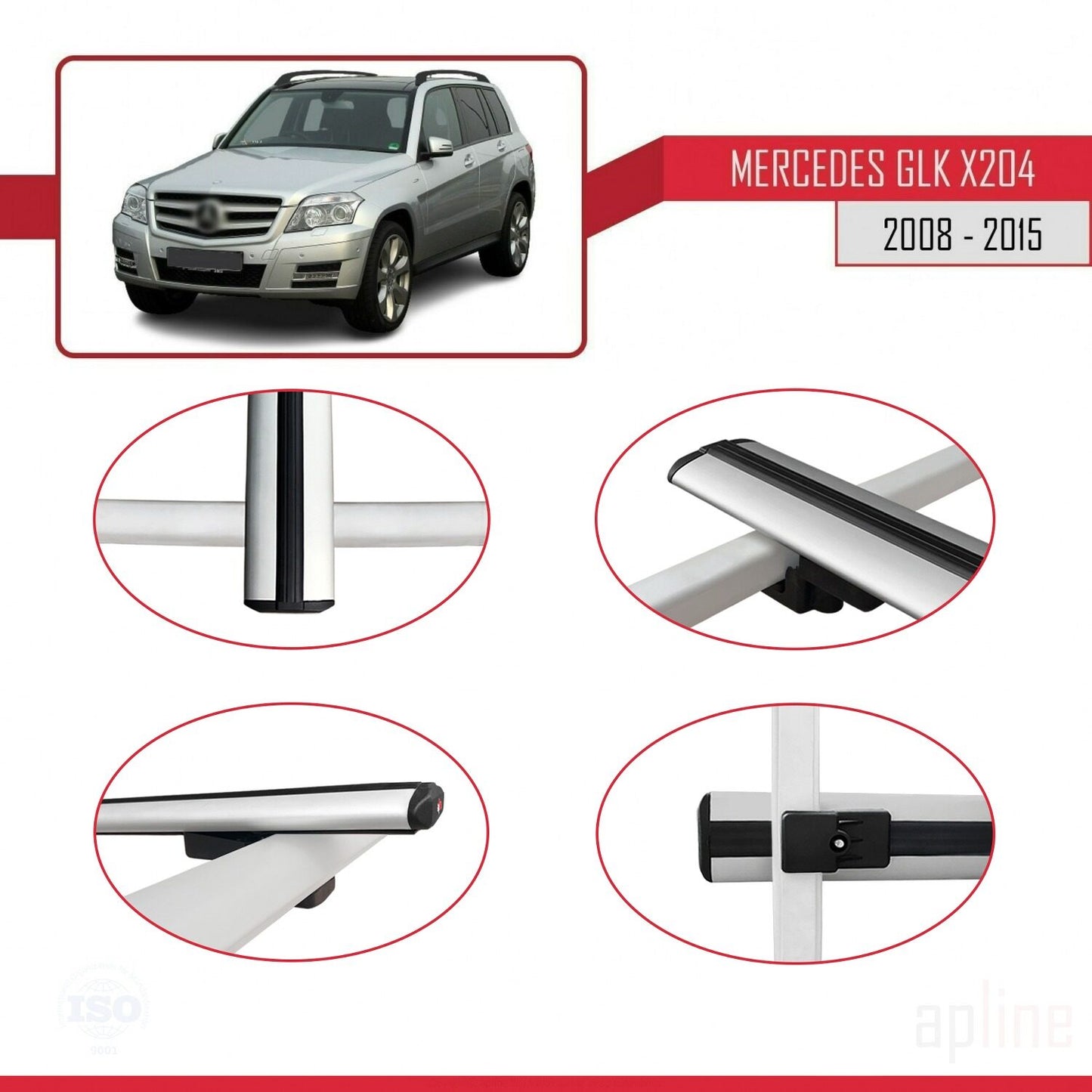 Compatible avec Mercedes Classe GLK (X204) 2008-2015 BASIC Model Barres de Toit Railing Porte-Bagages de Voiture Gris Aluminium 3 Barres