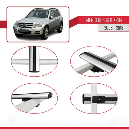 Compatible avec Mercedes Classe GLK (X204) 2008-2015 BASIC Model Barres de Toit Railing Porte-Bagages de Voiture Gris Aluminium 2 Barres
