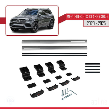 Compatible avec Mercedes Classe GLS (X167) 2020-2025 BASIC Model Barres de Toit Railing Porte-Bagages de Voiture Gris Aluminium 2 Barres