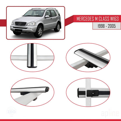 Compatibile con Mercedes Classe M (W163) 1998-2005 BASIC Model Barre Tetto Portapacchi Auto Barre Portatutto Grigo Alluminio 2 Barre