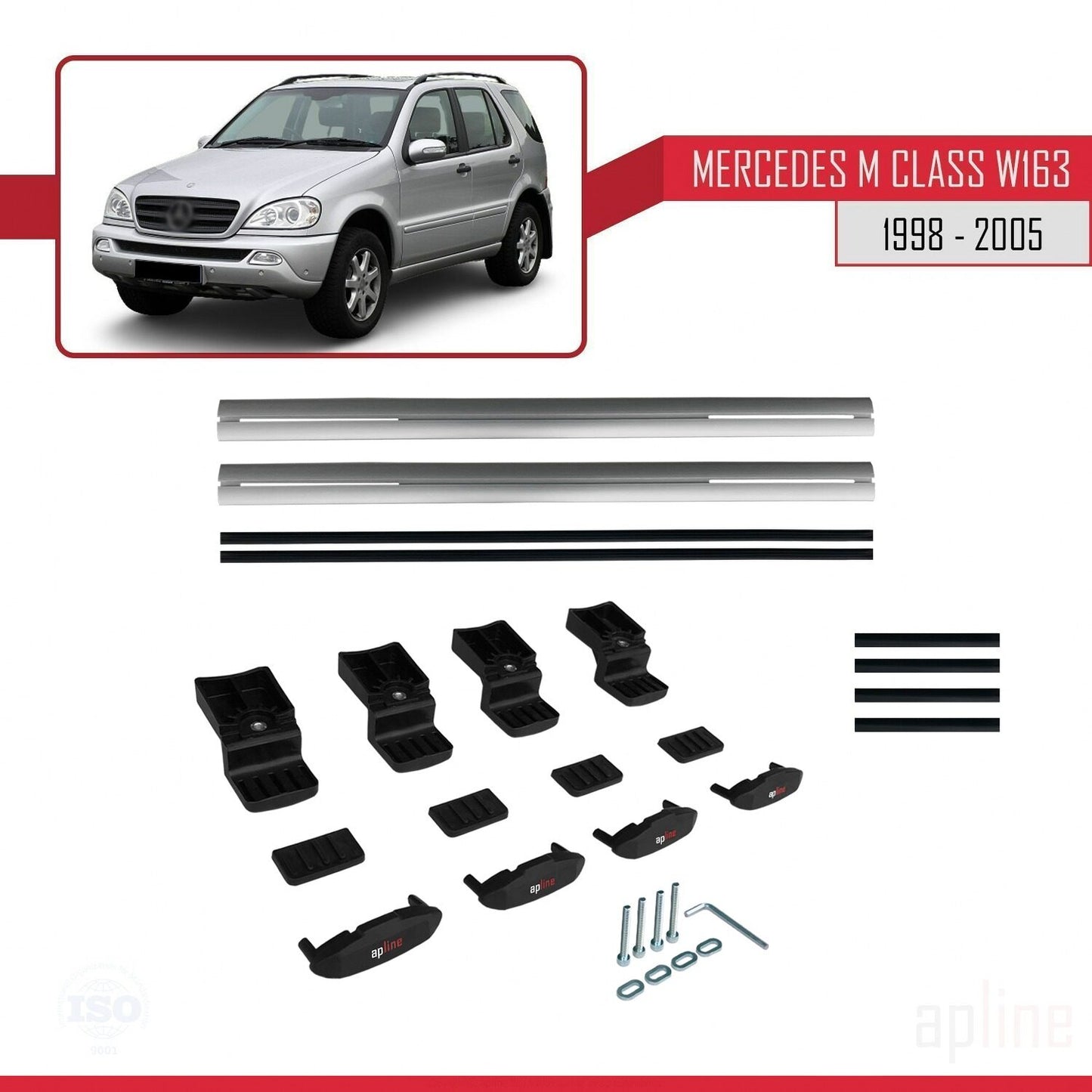Compatibile con Mercedes Classe M (W163) 1998-2005 BASIC Model Barre Tetto Portapacchi Auto Barre Portatutto Grigo Alluminio 2 Barre