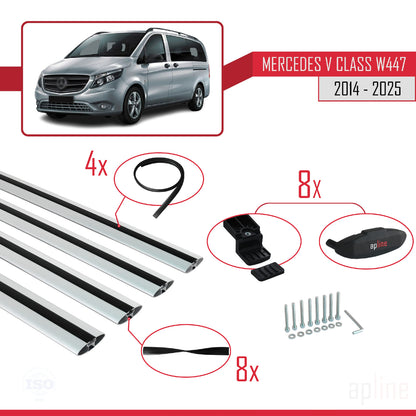 Compatible avec Mercedes Classe V 3 (W447) 2014-2025 BASIC Model Barres de Toit Railing Porte-Bagages de Voiture Gris Aluminium 4 Barres