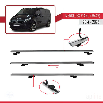 Compatible avec Mercedes Viano 3 (W447) 2014-2025 BASIC Model Barres de Toit Railing Porte-Bagages de Voiture Gris Aluminium 3 Barres
