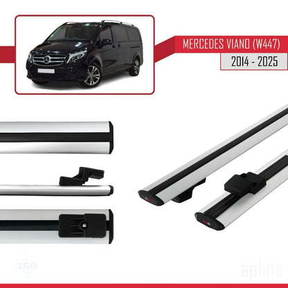 Compatible avec Mercedes Viano 3 (W447) 2014-2025 BASIC Model Barres de Toit Railing Porte-Bagages de Voiture Gris Aluminium 2 Barres