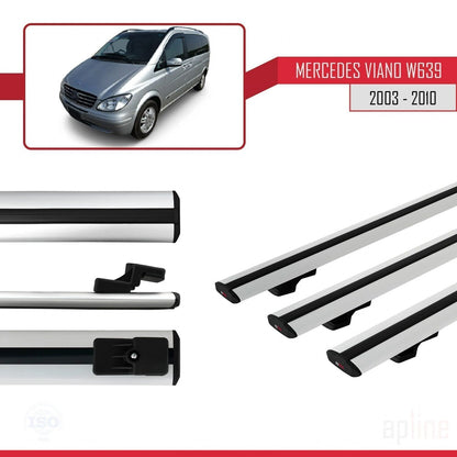 Compatible avec Mercedes Viano 2 (W639) Pre-Facelift 2003-2010 BASIC Model Barres de Toit Railing Porte-Bagages de Voiture Gris Aluminium 3 Barres
