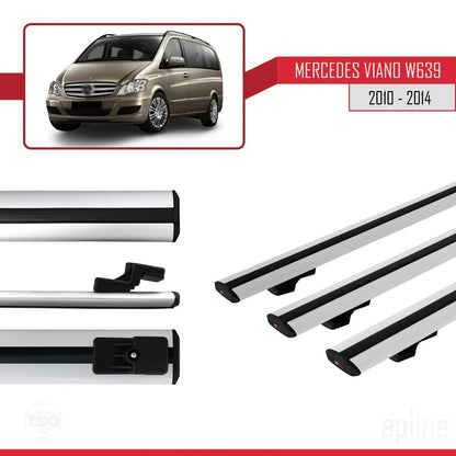 Compatible avec Mercedes Viano 2 (W639) Post-Facelift 2010-2014 BASIC Model Barres de Toit Railing Porte-Bagages de Voiture Gris Aluminium 3 Barres