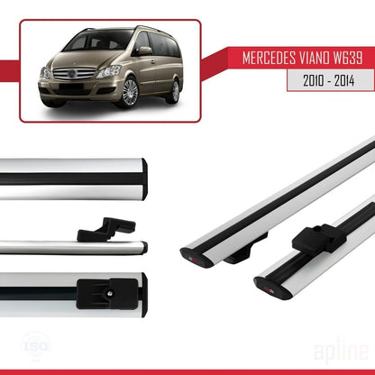 Compatible avec Mercedes Viano 2 (W639) Post-Facelift 2010-2014 BASIC Model Barres de Toit Railing Porte-Bagages de Voiture Gris Aluminium 2 Barres