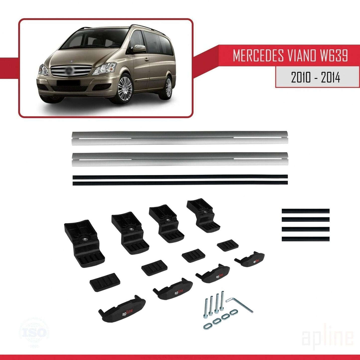 Compatible avec Mercedes Viano 2 (W639) Post-Facelift 2010-2014 BASIC Model Barres de Toit Railing Porte-Bagages de Voiture Gris Aluminium 2 Barres