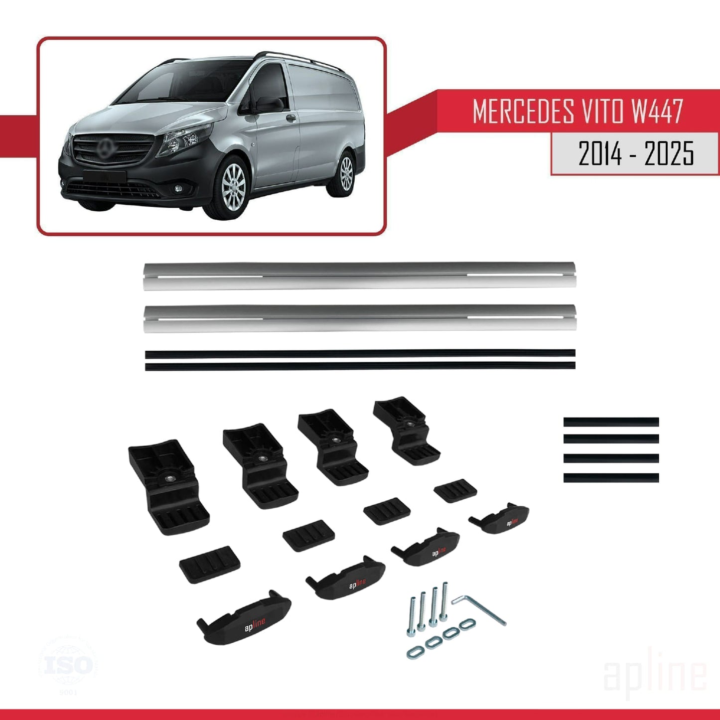 Compatibile con Mercedes Vito 3 (W447) 2014-2025 BASIC Model Barre Tetto Portapacchi Auto Barre Portatutto Grigo Alluminio 2 Barre