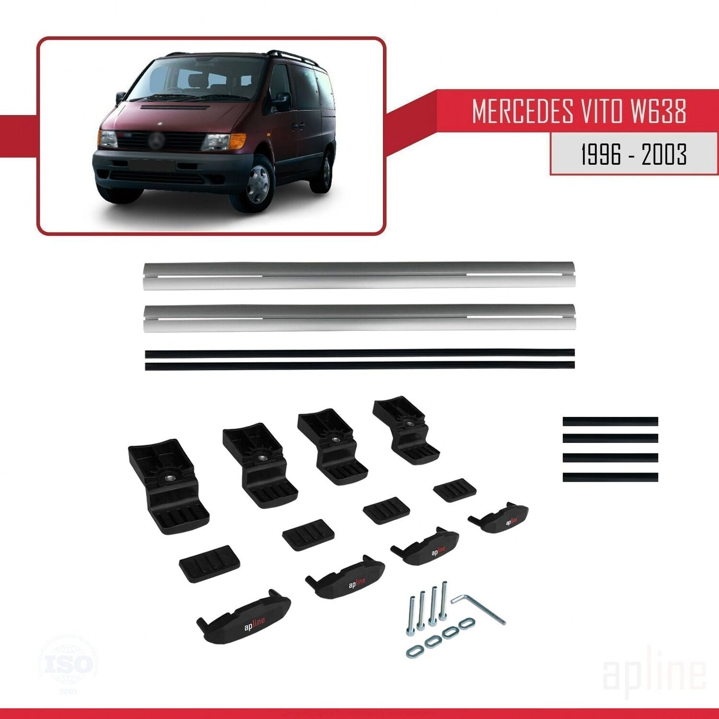 Compatible avec Mercedes Vito (W638) 1996-2003 BASIC Model Barres de Toit Railing Porte-Bagages de Voiture Gris Aluminium 2 Barres
