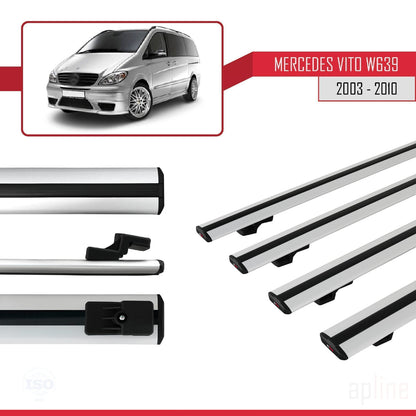 Compatible avec Mercedes Vito 2 (W639) Pre-Facelift 2003-2010 BASIC Model Barres de Toit Railing Porte-Bagages de Voiture Gris Aluminium 4 Barres