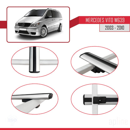 Compatible avec Mercedes Vito 2 (W639) Pre-Facelift 2003-2010 BASIC Model Barres de Toit Railing Porte-Bagages de Voiture Gris Aluminium 4 Barres