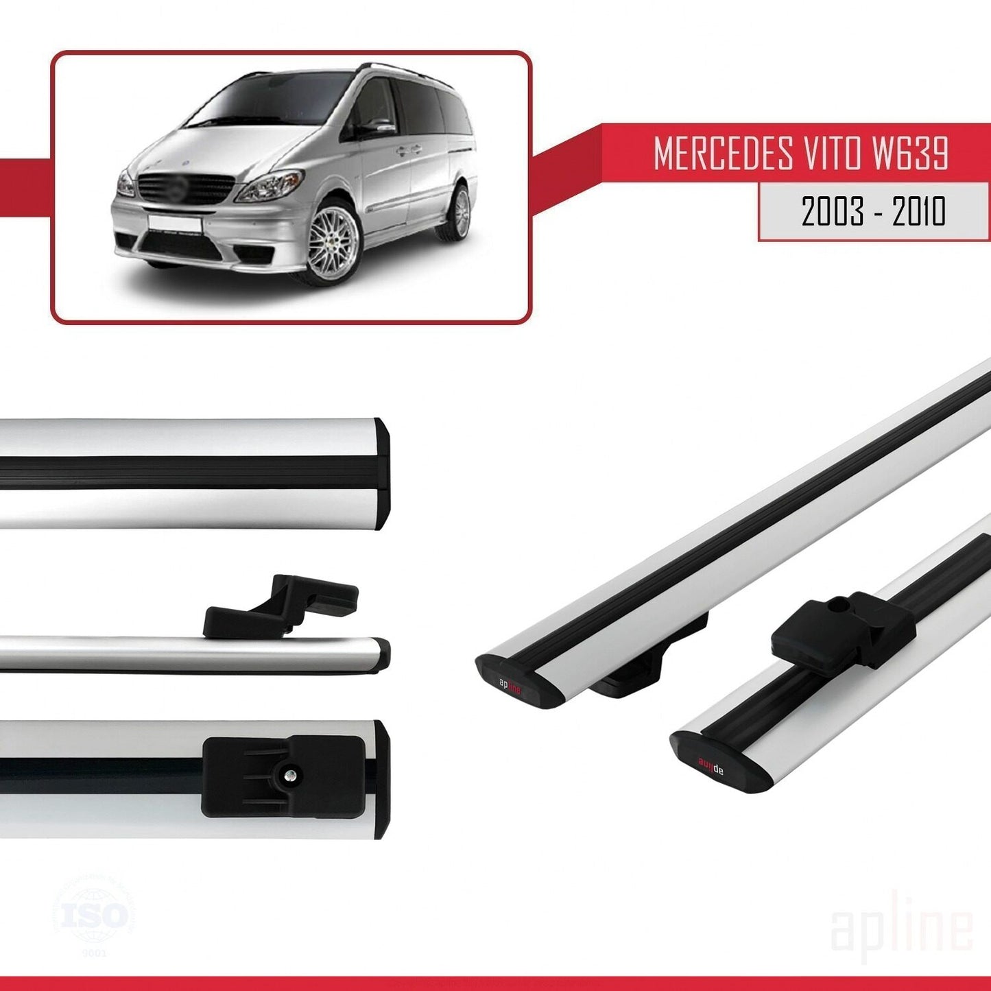 Compatible avec Mercedes Vito 2 (W639) Pre-Facelift 2003-2010 BASIC Model Barres de Toit Railing Porte-Bagages de Voiture Gris Aluminium 2 Barres