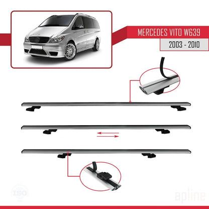 Compatible avec Mercedes Vito 2 (W639) Pre-Facelift 2003-2010 BASIC Model Barres de Toit Railing Porte-Bagages de Voiture Gris Aluminium 2 Barres