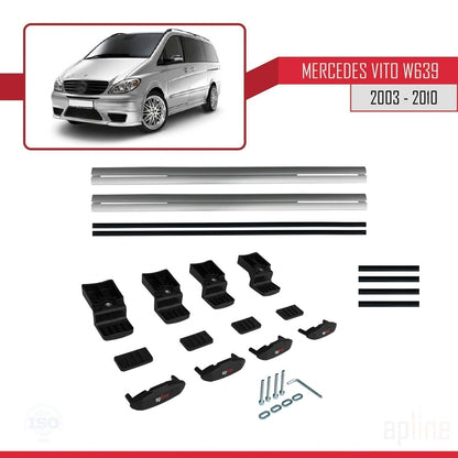 Compatible avec Mercedes Vito 2 (W639) Pre-Facelift 2003-2010 BASIC Model Barres de Toit Railing Porte-Bagages de Voiture Gris Aluminium 2 Barres