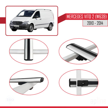 Compatible avec Mercedes Vito 2 (W639) Post-Facelift 2010-2014 BASIC Model Barres de Toit Railing Porte-Bagages de Voiture Gris Aluminium 3 Barres