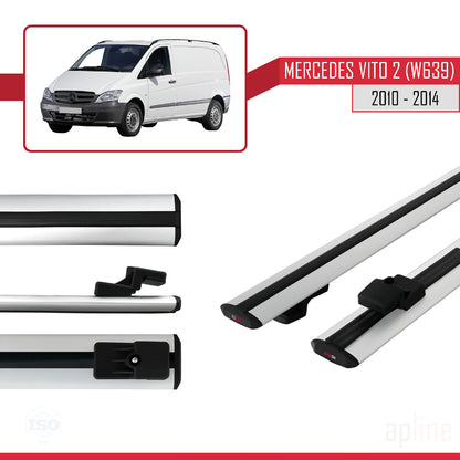 Compatible avec Mercedes Vito 2 (W639) Post-Facelift 2010-2014 BASIC Model Barres de Toit Railing Porte-Bagages de Voiture Gris Aluminium 2 Barres