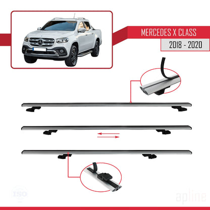 Compatible avec Mercedes Classe X (470) 2018-2020 BASIC Model Barres de Toit Railing Porte-Bagages de Voiture Gris Aluminium 3 Barres