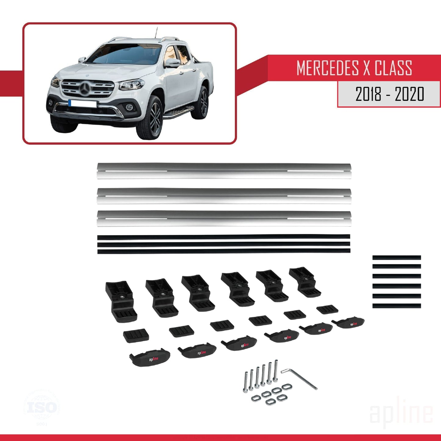 Compatible avec Mercedes Classe X (470) 2018-2020 BASIC Model Barres de Toit Railing Porte-Bagages de Voiture Gris Aluminium 3 Barres