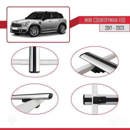 Compatible avec Mini Countryman 2 (F60) 2017-2023 BASIC Model Barres de Toit Railing Porte-Bagages de Voiture Gris Aluminium 3 Barres