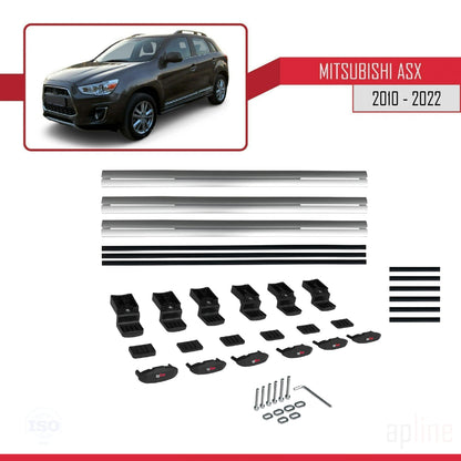 Compatible avec Mitsubishi ASX (GA) 2010-2022 BASIC Model Barres de Toit Railing Porte-Bagages de Voiture Gris Aluminium 3 Barres