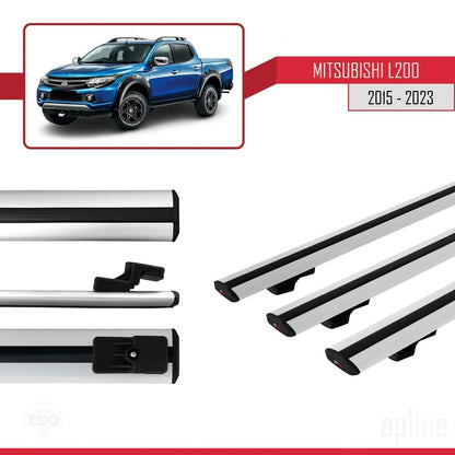 Compatible avec Mitsubishi L200 V 2015-2023 BASIC Model Barres de Toit Railing Porte-Bagages de Voiture Gris Aluminium 3 Barres