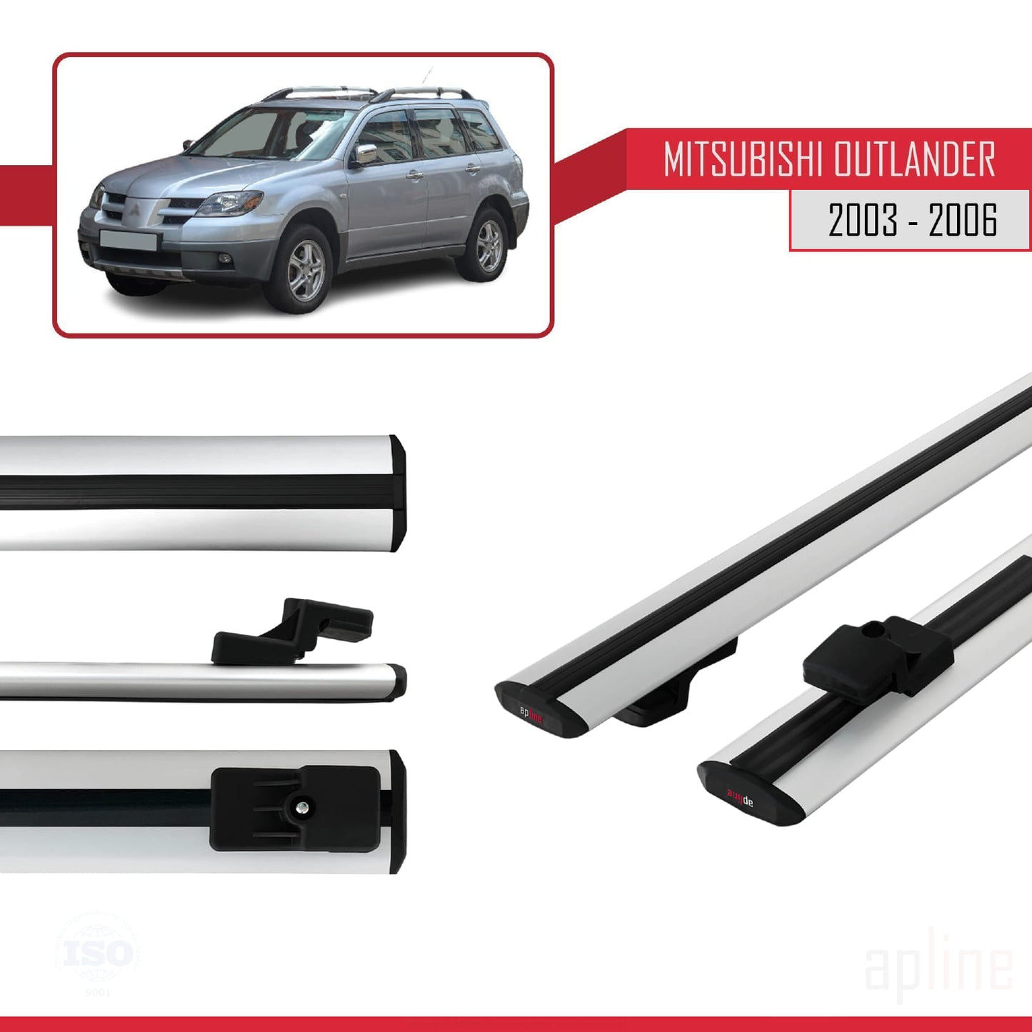BASIC Model Dakdrager bagagedrager compatibel met Mitsubishi Outlander 2003-2006 Spoorstaven Grijs Aluminium 2 Staven